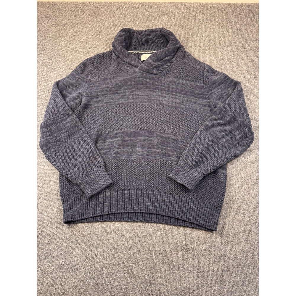 Sun + Stone Shawl Collar Sweater Mens XL Navy Blue Excellent Mixed Knit Cotton